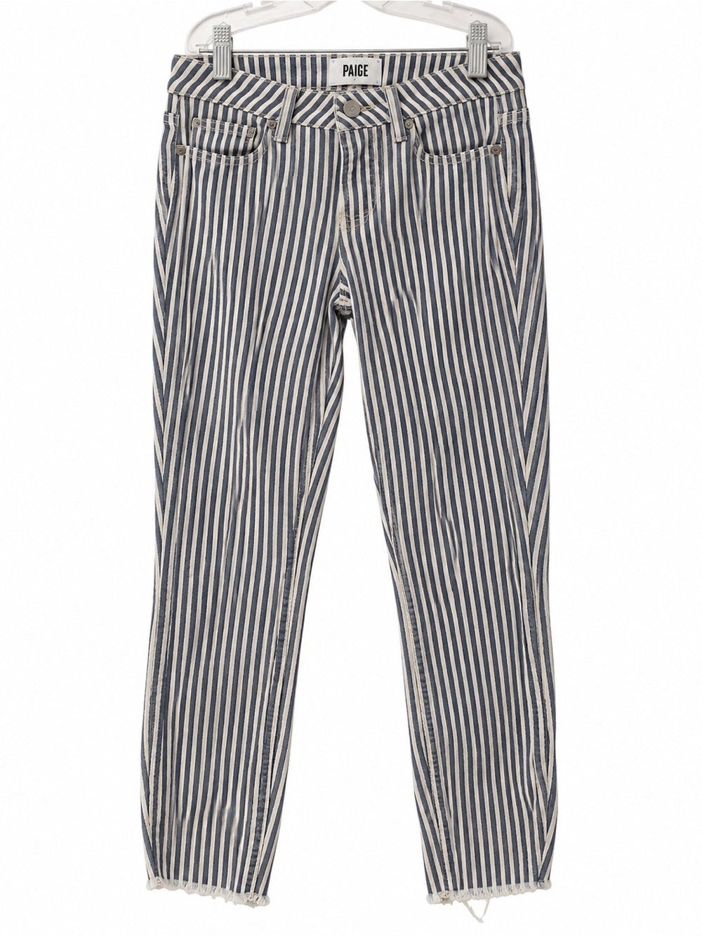 PAIGE Verdugo Crop Striped Jeans Size 25 Raw Hem